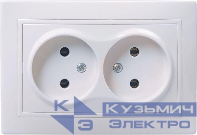 Розетка 2-м СП Кварта РС12-2-КБ 10А без защ. шторки без заземл. керам. бел. GENERICA ERK20-K01-10-K