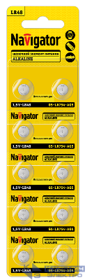 Элемент питания алкалиновый "таблетка" 95 669 NBT-12 (LR48 AG5 LR754 BP10) (блист.10шт) Navigator 95669