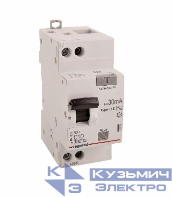 Выключатель автоматический дифференциального тока 2п (1P+N) C 10А 30мА тип AC 6кА RX3 ИЭК Leg 419397