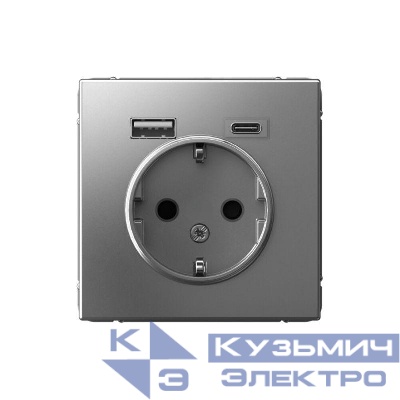 Розетка ArtGallery 16А с 2-мя заряд. устройствами USB A+C 5В/2.4А/3А 2х5В/1.5А механизм сталь SE GAL000932