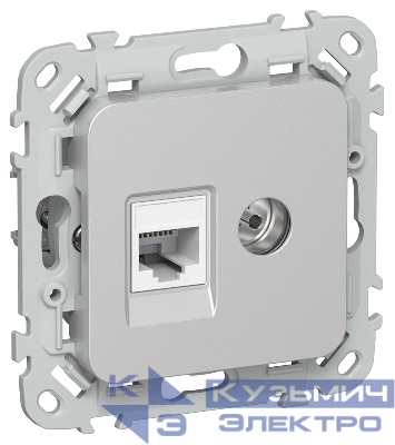 Розетка 2-м СП FLITE РКТВ5е-2-0-ФлА RJ45/TV кат.5E UTP механизм алюм. IEK FI-AK22-1-K47