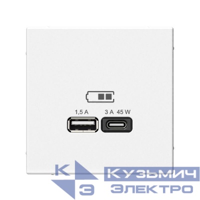 Розетка USB ArtGallery тип A+C 45Вт QC PD высокоскор. ЗУ механизм бел. SE GAL000129