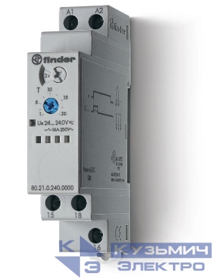 Таймер модульный 1-функциональный (DI) 24…240В AC/DC 1CO 16А 17.5мм регулир. времени 0.1с…24ч IP20 FINDER 802102400000