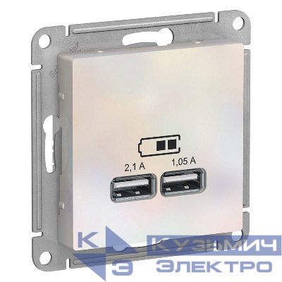 Розетка USB AtlasDesign тип A+A 5В 1х2.1А 2х1.05А механизм жемчуж. SE ATN000433