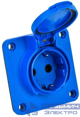 Розетка панельная MAGNUM 2P+PE 16А IP54 РП17-3 увел. фланец с защ. крышкой с заземл. син. IEK PSN71-016-3-4-54-K07