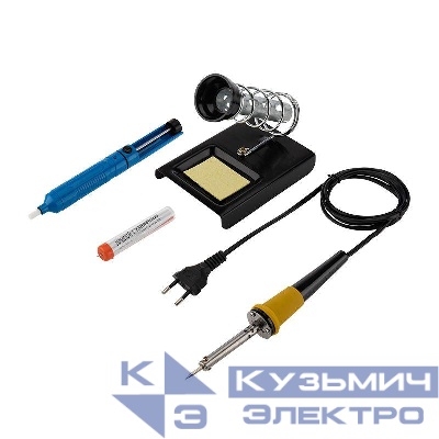 Набор для пайки (паяльник 30 Вт оловоотсос подставка припой) Rexant 12-0163