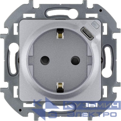 Розетка 1-м СП Inspiria 16А IP20 250В 2P+E немецк. стандарт с заряд. устройством USB тип C 1.5А 5В механизм алюм. Leg 673772