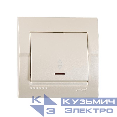 Переключатель проходной 1-кл. СП Deriy 10А с подсветкой жемчуж./бел. метал. LEZARD 702-3030-114