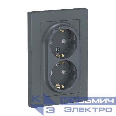 Розетка 2-м СП AtlasDesign 16А IP20 с заземл. защ. шторки в сборе грифель SE ATN000726