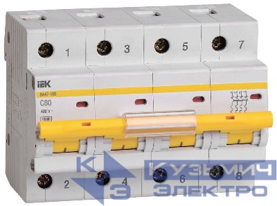 Выключатель автоматический модульный 4п C 80А 10кА ВА47-100 KARAT IEK MVA40-4-080-C