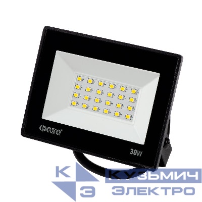 Прожектор светодиодный СДО-20 30Вт 6500К IP65 230В BL ДО прозр. закален. стекло ФАZА 5047280