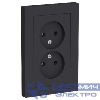 Розетка 2-м СП AtlasDesign 16А IP20 без заземл. в сборе карбон SE ATN001020
