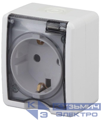 Розетка 1-м ОП Эра Эксперт 11-2402-01 16А IP54 16AX 250В 2P+E защ. шторки бел. Эра Б0020714