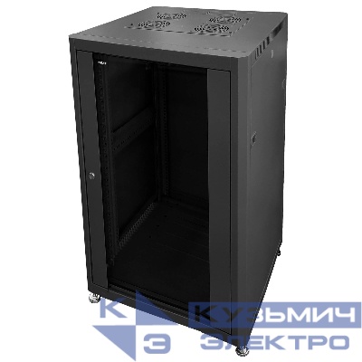 Шкаф напольный 19" Netko 22U серия Optima (600х600х1132), передняя дверь стекло, черный, разобранный (упакован в 2 коробки)