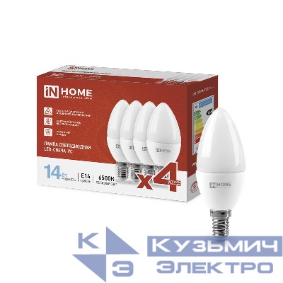 Лампа светодиодная LED-СВЕЧА-VC 4PACK 14Вт свеча 6500К холод. бел. E14 1330лм 230В (уп.4шт) IN HOME 4690612052335