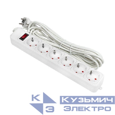 Удлинитель с сетевым фильтром 6х5м с заземл. 10А IP20 Блокбастер 2.2кВт ПВС 3х0.75 с выкл. PROxima EKF UFP10-375-6-05