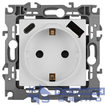 Розетка Эра12 12-4108-01М 16А 250В 2P+E с USB type-A+C 5В-3А защ. шторки бел. матов. Эра Б0067711