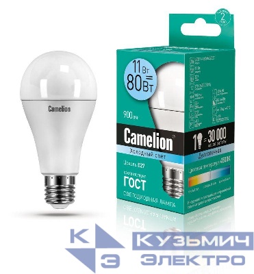 Лампа светодиодная LED11-A60/845/E27 11Вт грушевидная 4500К бел. E27 880лм 220-240В Camelion 12036