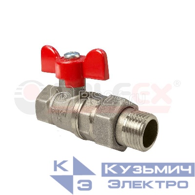 Кран шаровой латунный с американкой никел. покрытие ВН/НР ручка-бабочка 3/4дюйм (56/14) VALFEX VF.227.NB1.034