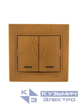 Выключатель 2-кл. СП Mira 10А IP20 с подсветкой ольха LEZARD 701-0701-112