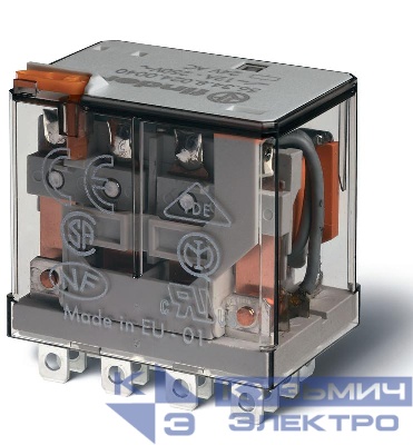 Реле миниатюрное силовое электромеханич. монтаж в розетку или наконечники Faston (4.8х0.5мм) 4CO 12А AgNi 110В AC RTI опции: кнопка тест + мех. индикатор FINDER 563481100040