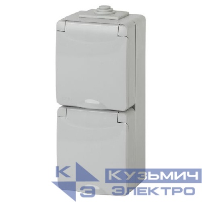Розетка 2-м ОП Эра Эксперт 11-2608-03 16А IP65 верт. 250В 2х2P+E защ. шторки сер. Эра Б0036003