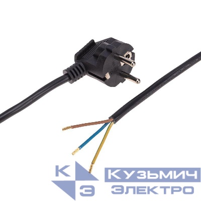 Шнур электрический с угловой вилкой 10А 2500Вт ПВС 3х1.0кв.мм 1.5м черн. Rexant 11-1318