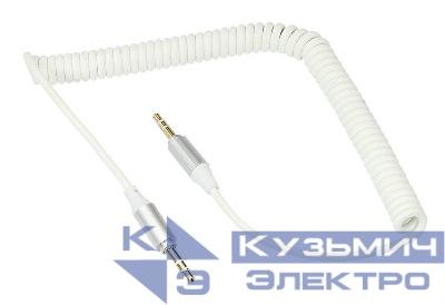 Кабель аудио AUX 3.5мм шнур спираль 1м бел. Rexant 18-4014