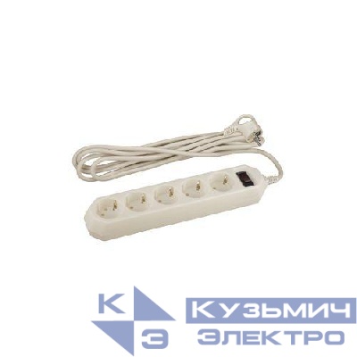 Удлинитель с сетевым фильтром 5х5м с заземл. 10А IP20 USF-5es-5m-I ПВС 3х0.75 с выкл. сл. кость Эра Б0019739