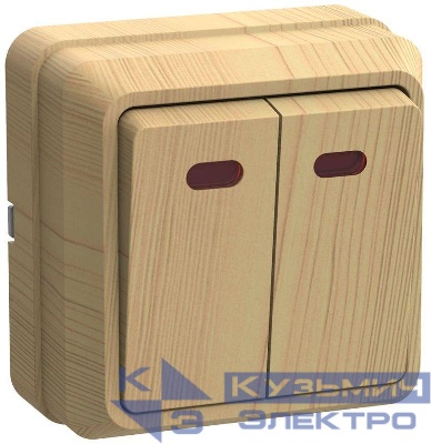 Выключатель 2-кл. ОП Октава 10А IP20 ВС20-2-1-ОС с индикацией сосна GENERICA EVO21-K03-10-DC