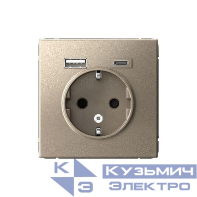 Розетка ArtGallery 16А с 2-мя заряд. устройствами USB A+C 5В/2.4А/3А 2х5В/1.5А механизм шампань SE GAL000532