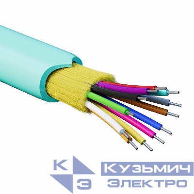 Кабель волоконно-оптический распределительный арамидные упрочняющие нити для внутренней прокладки нг(A)-HFLTx 12 ОВ категорияOM3 (G.651.1) плотный буфер 0.4кН барабан 500м DKC RNDT3C12AQ03-E