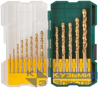 Набор сверл HSS по металлу 1.5; 2; 2.5; 3; 3.2; 3.5; 4; 4.5; 5; 5.5; 6; 6.5; 8мм покрытие титан. (13 предметов) FIT 34216