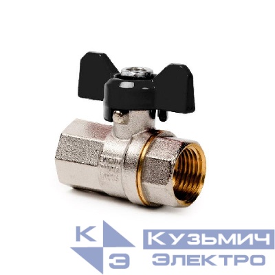 Кран шаровой ручка бабочка латунь внутр./внутр. резьба 1дюйм PN40 никель (инд. упак.) RTP 34875