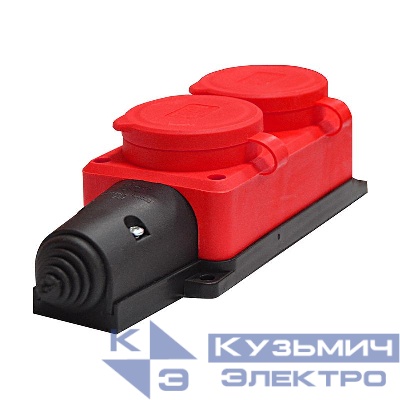 Колодка удлинителя 2-м Компакт 1ф с заглушками каучук красн. UNIVersal 3072