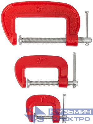 Набор струбцин "мини" тип "G" 3шт 1дюйм 2дюйм 3дюйм FIT 59230