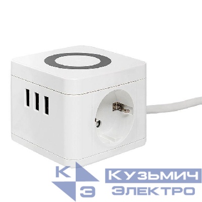 Удлинитель "Куб" 2х1.3м 3USB 2.4А+зарядное устройство 1кв.мм EKF UBA-CUB-3-WC