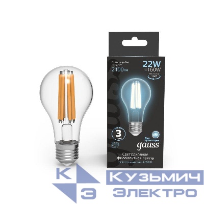 Лампа светодиодная филаментная Black Filament 22Вт A70 грушевидная 4100К нейтр. бел. E27 2100лм GAUSS 102902222