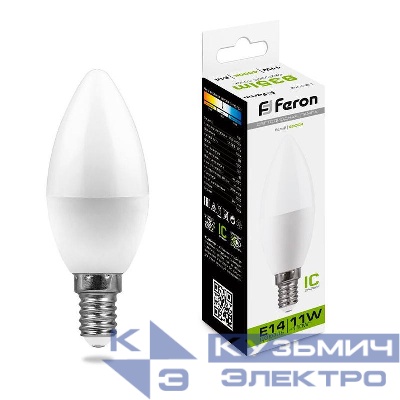 Лампа светодиодная LB-770 11Вт C37 свеча 4000К E14 230В FERON 25942