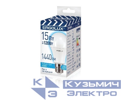 Лампа светодиодная LED-A60-15W-E27-4K "ПРОМО" ЛОН 15Вт E27 4500К 180-240В Ergolux 13638