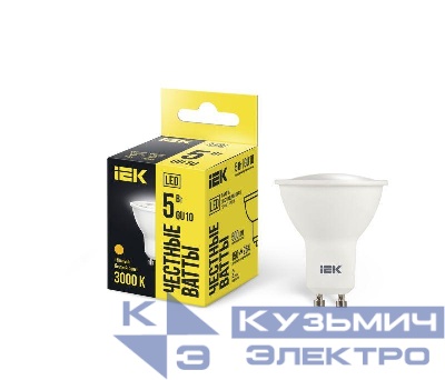 Лампа светодиодная PAR16 5Вт 3000К тепл. бел. GU10 450лм 230-240В IEK LLE-PAR16-5-230-30-GU10