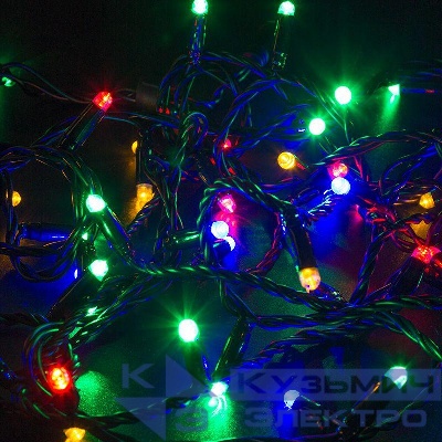 Гирлянда светодиодная "Нить" 10м 100LED RGB 230В свечение с динамикой провод ПВХ черн. Neon-Night 245-408