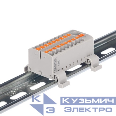 Блок распределительный с горизонт. адаптером на рейку шир. 35мм зажим push-in 1 ввод 6кв.мм 18 точек подключения 2.5кв.мм сер. DKC DTP1-118-104SPUG-H