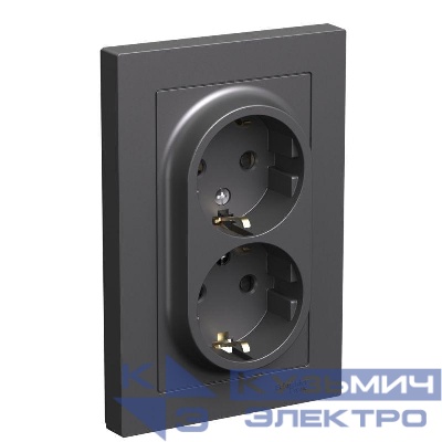 Розетка двойная AtlasDesign с заземл. со шторками 16А в сборе базальт SE ATN001426