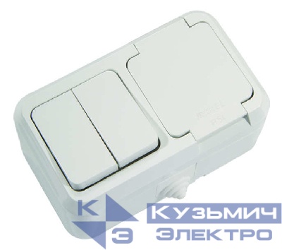 Блок ОП IP44 бел. (2кл. выкл.+роз/крыш) Makel 18351