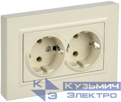 Розетка 2-м СП BRITE РСПл12-3-БрКр 16А в сборе с заземл. без защ. шторок плоская беж. IEK BR-R27-16-K10-F