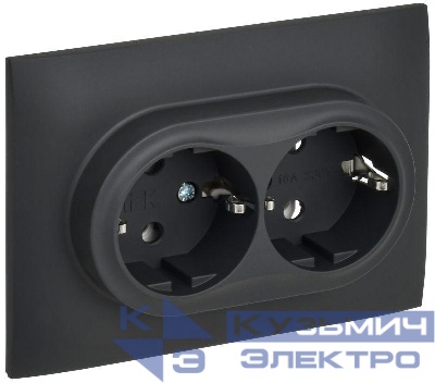 Розетка 2-м SKANDY 16А с заземл. без защ. шторок в сборе SK-R08G графит IEK SK-R21-16-K53-F