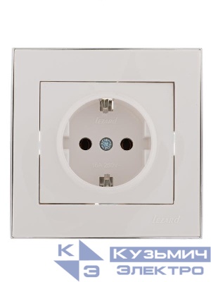 Розетка 1-м СП Rain с заземл. керамика с хром. боковой вставкой бел. LEZARD 703-0225-122