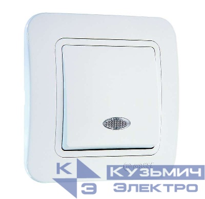 Переключатель проходной 1-кл. 1п 1мод. СП Lillium 10А IP20 с подсветкой бел./бел. Makel 70025