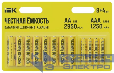 Элемент питания алкалиновый LR6/AA+LR03/AAA (блист.8+4шт) IEK ABT-LR06-LR03-OP-L08-04